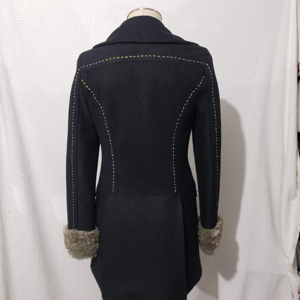 BKE Black Double Breasted Pea Coat Faux Fur S - Picture 7 of 12